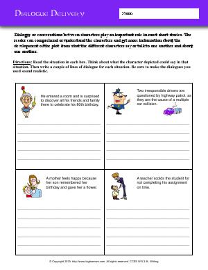 Preview image for worksheet with title Dialogue Delivery