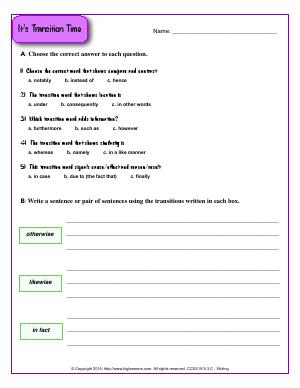 Preview image for worksheet with title It&rsquo;s Transition Time