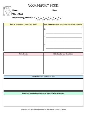 Preview image for worksheet with title Book Report Form