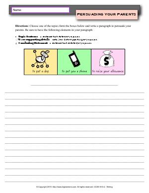 Preview image for worksheet with title Persuading Your Parents