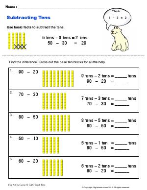 Preview image for worksheet with title Subtracting Tens