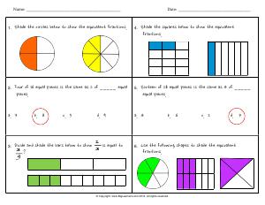 Preview image for worksheet with title Equivalent Fractions