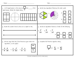 Preview image for worksheet with title Equivalent Fractions