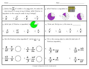 Preview image for worksheet with title Equivalent Fractions