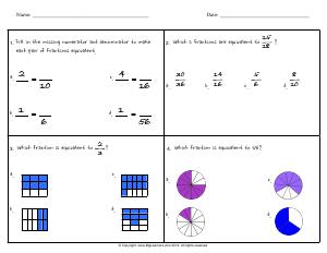 Preview image for worksheet with title Equivalent Fractions