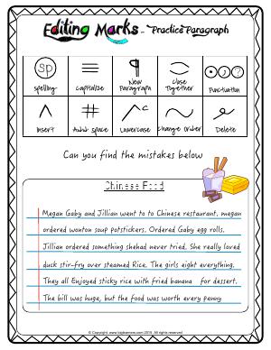Preview image for worksheet with title Editing Marks - Practice Paragraph
