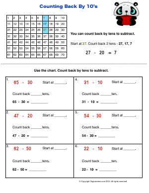 Preview image for worksheet with title Counting Back by 10's