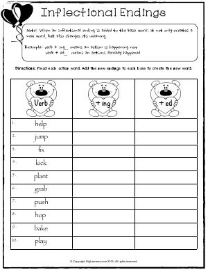 Preview image for worksheet with title Inflectional Endings