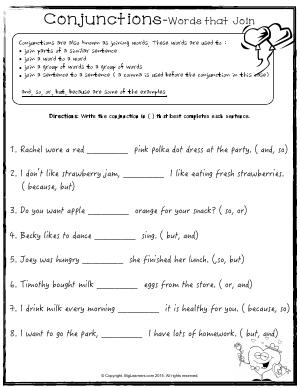 Preview image for worksheet with title Conjunctions-Words that Join