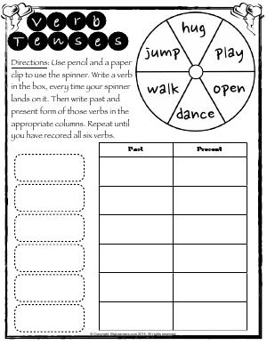 Preview image for worksheet with title Verb Tenses