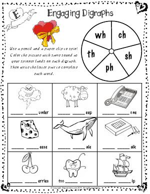 Preview image for worksheet with title Engaging Digraphs