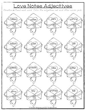 Preview image for worksheet with title Love Notes Adjectives