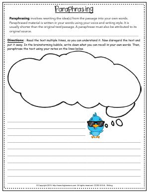 Preview image for worksheet with title Paraphrasing