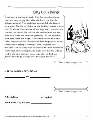 Preview image for worksheet with title Kitty Cat&rsquo;s Dinner