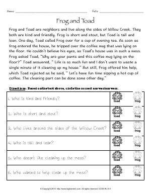 Preview image for worksheet with title Frog and Toad