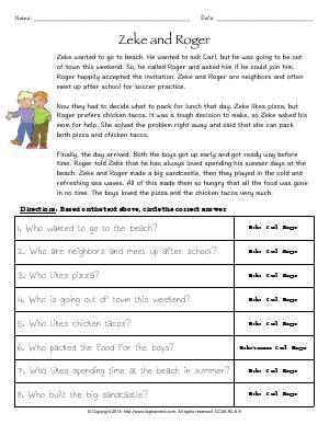 Preview image for worksheet with title Zeke and Roger
