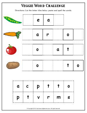 Preview image for worksheet with title Veggie Word Challenge