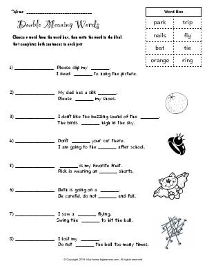 Preview image for worksheet with title Double Meaning Words
