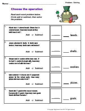 Preview image for worksheet with title Choose the Operation