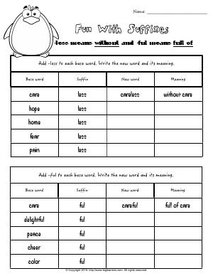 Preview image for worksheet with title Fun With Suffixes