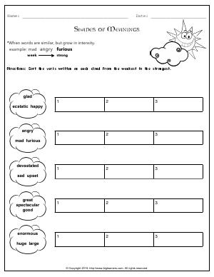 Preview image for worksheet with title Shades of Meanings