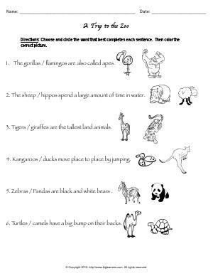 Preview image for worksheet with title A Trip to the Zoo