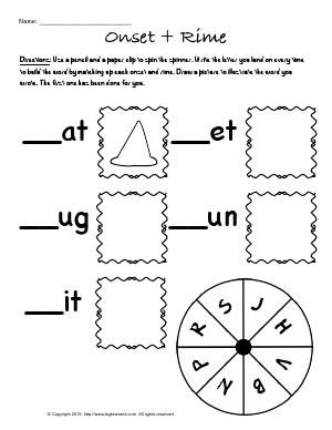 Preview image for worksheet with title Onset + Rime