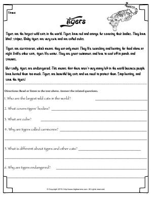 Preview image for worksheet with title Tigers