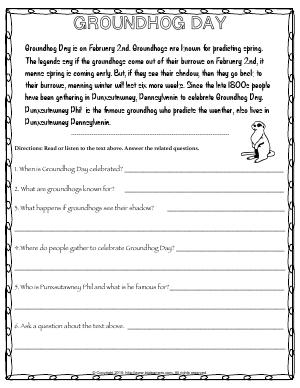 Preview image for worksheet with title Groundhog Day