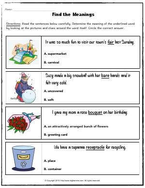 Preview image for worksheet with title Find the Meanings