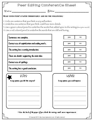Preview image for worksheet with title Peer Editing Conference Sheet