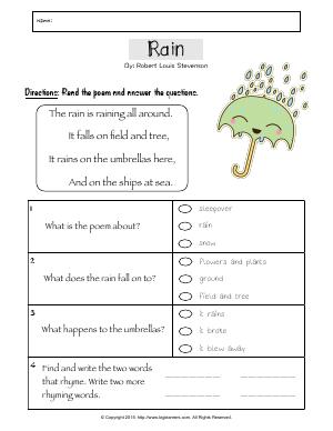 Preview image for worksheet with title Rain