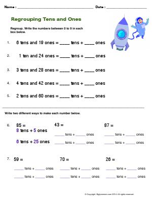 Preview image for worksheet with title Regrouping Tens and Ones