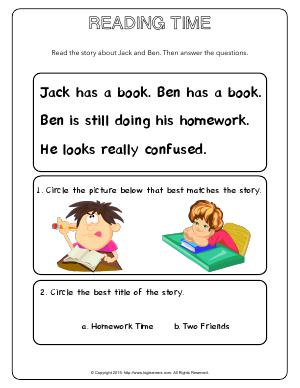 Preview image for worksheet with title Reading Time