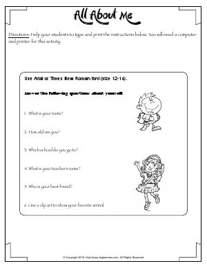 Preview image for worksheet with title All About Me