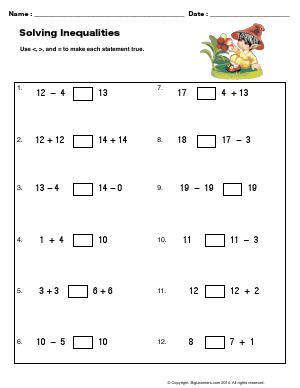 Preview image for worksheet with title Solving Inequalities