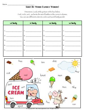 Preview image for worksheet with title Sort By Word Family Words!