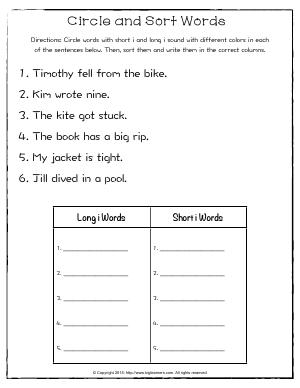 Preview image for worksheet with title Circle and Sort Words
