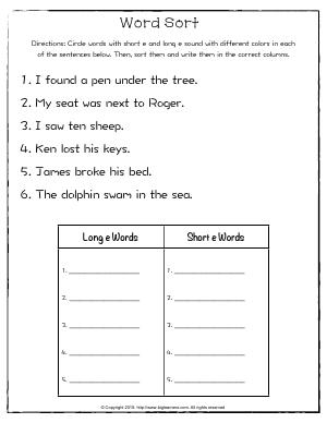 Preview image for worksheet with title Word Sort