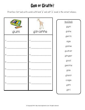 Preview image for worksheet with title Gum or Giraffe?