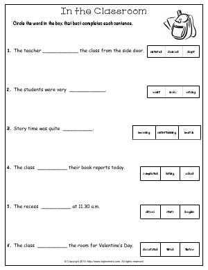 Preview image for worksheet with title In the Classroom