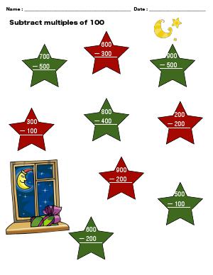 Preview image for worksheet with title Subtract Multiples of 100