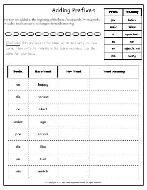 Preview image for worksheet with title Adding Prefixes