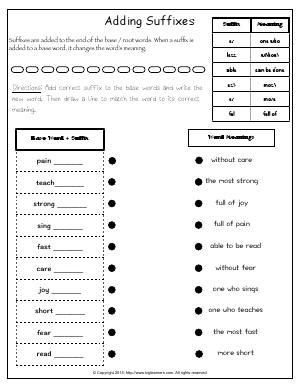 Preview image for worksheet with title Adding Suffixes