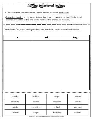 Preview image for worksheet with title Sorting Inflectional Endings (-s, -ed, - ing)