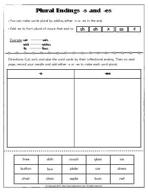 Preview image for worksheet with title Plural Endings -s and -es