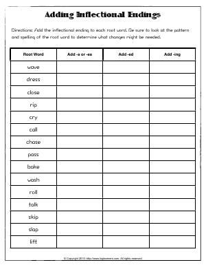 Preview image for worksheet with title Adding Inflectional Endings