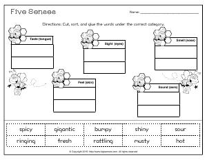 Preview image for worksheet with title Five Senses