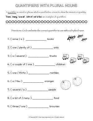 Preview image for worksheet with title Quantifiers with Plural Nouns