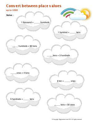 Preview image for worksheet with title Convert Between Place Values : up to 1000